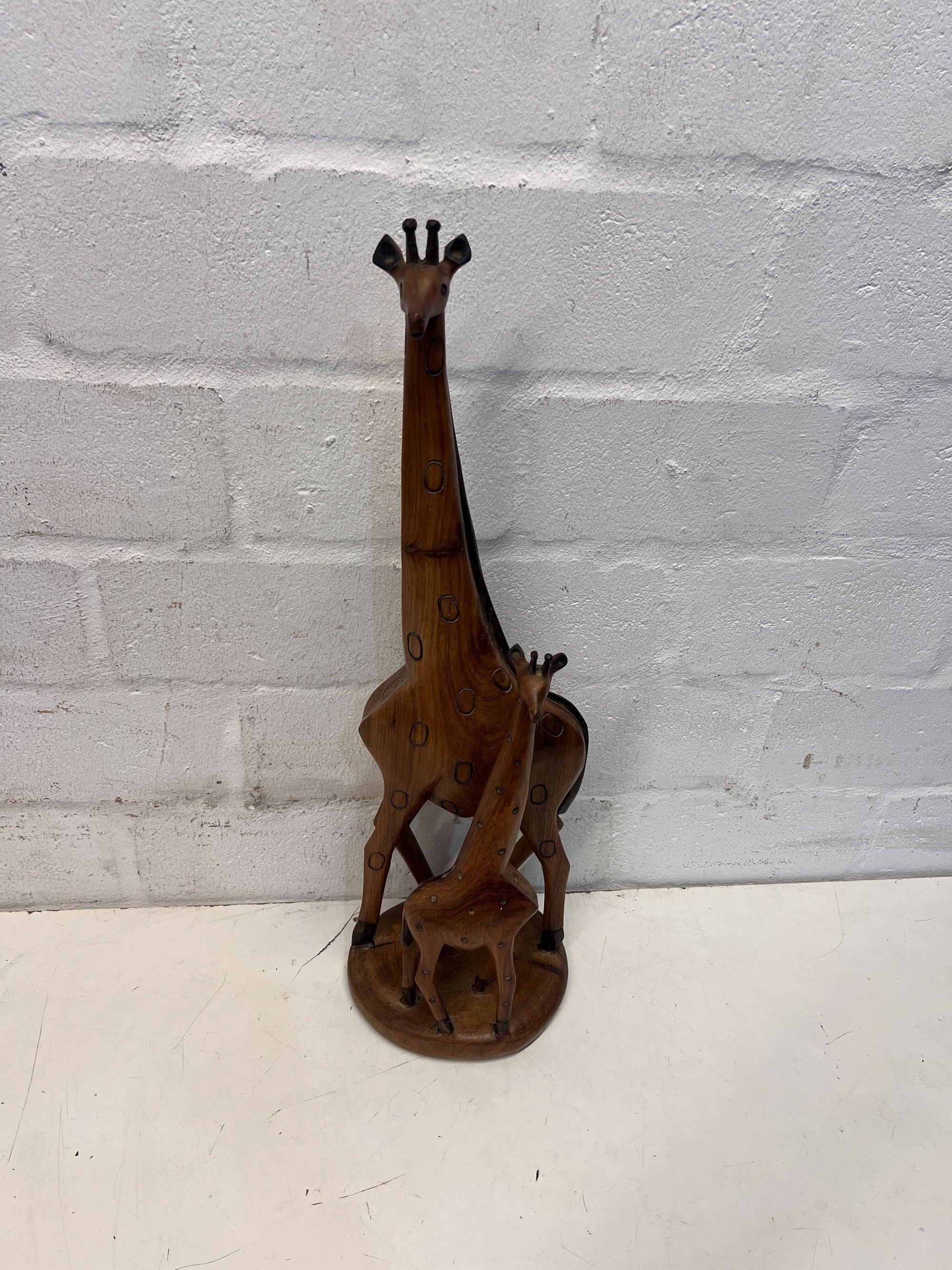 Hand Carved Wooden Giraffe Mother & Child