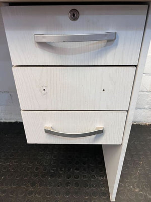 Modern Sleek White Wooden Work Desk with Three Drawers (One Missing Handle/Scratched) (Width:120cm)(Height: 75cm)