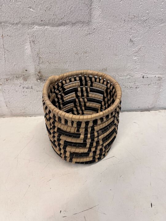 Small African Zebra Patterned Handwoven Basket