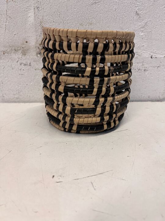 Small African Zebra Patterned Handwoven Basket