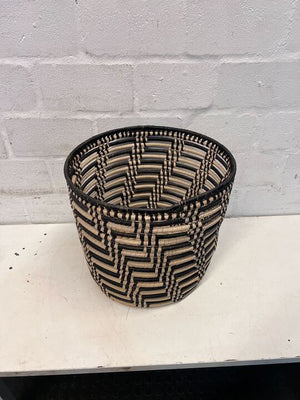 Large Handwoven ZigZag Patterned Black & Brown Basket