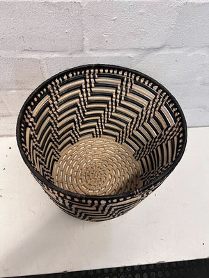 Large Handwoven ZigZag Patterned Black & Brown Basket