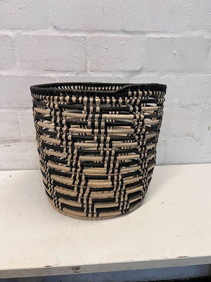 Large Handwoven ZigZag Patterned Black & Brown Basket