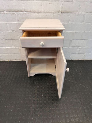 Cream Wooden Beach House Styled Side Table with Drawer & Cabinet (Width: 44cm)(Height: 68cm)