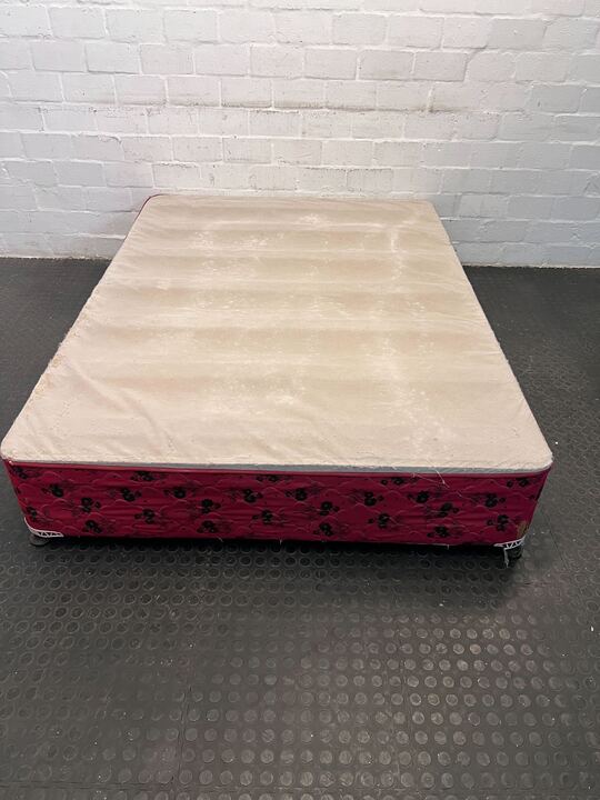 Pink & Black Dotted Floral Patterned Double Bed Base (Minor Tears)