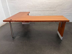 L-Shape Brown Office Desk with Steel Leg (Width: 210cm)(Height: 76cm)