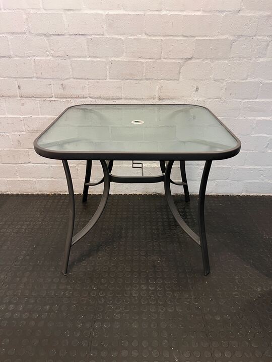 Black Steel Framed Outdoor Patio Glass Top Table (Width: 90cm)(Height: 72cm)