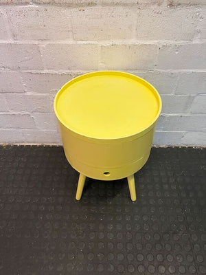 Yellow Vintage 1970s Styled Round Bedside Table with Drawer (Width: 39cm)(Height: 50cm)