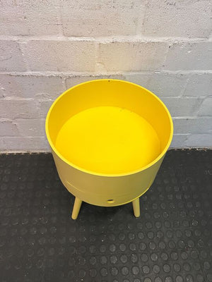 Yellow Vintage 1970s Styled Round Bedside Table with Drawer (Width: 39cm)(Height: 50cm)