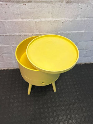 Yellow Vintage 1970s Styled Round Bedside Table with Drawer (Width: 39cm)(Height: 50cm)