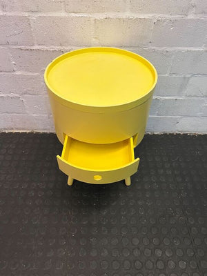 Yellow Vintage 1970s Styled Round Bedside Table with Drawer (Width: 39cm)(Height: 50cm)