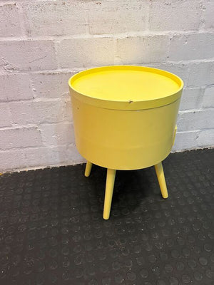 Yellow Vintage 1970s Styled Round Bedside Table with Drawer (Width: 39cm)(Height: 50cm)