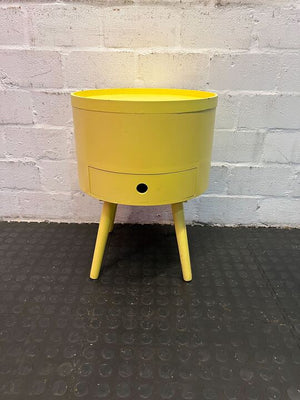 Yellow Vintage 1970s Styled Round Bedside Table with Drawer (Width: 39cm)(Height: 50cm)