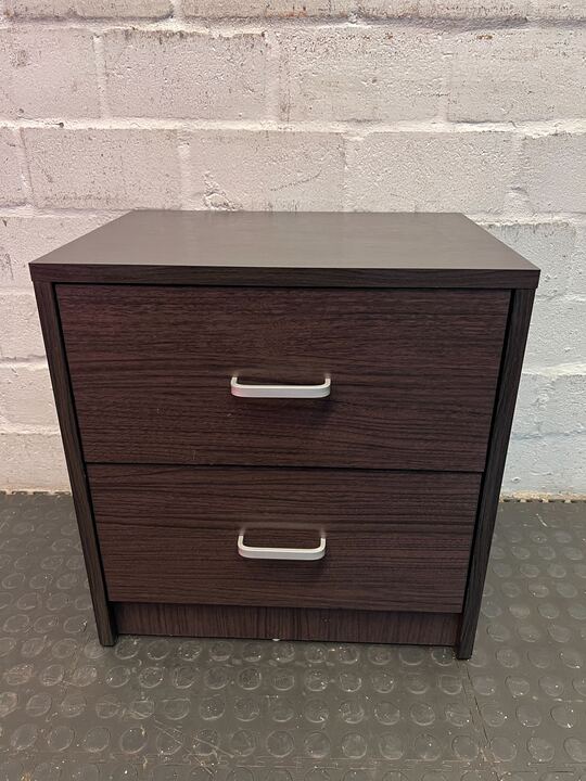 Dark Brown Sleek Modern Two Drawer Bedside Table (Width: 48cm)(Height: 51cm)