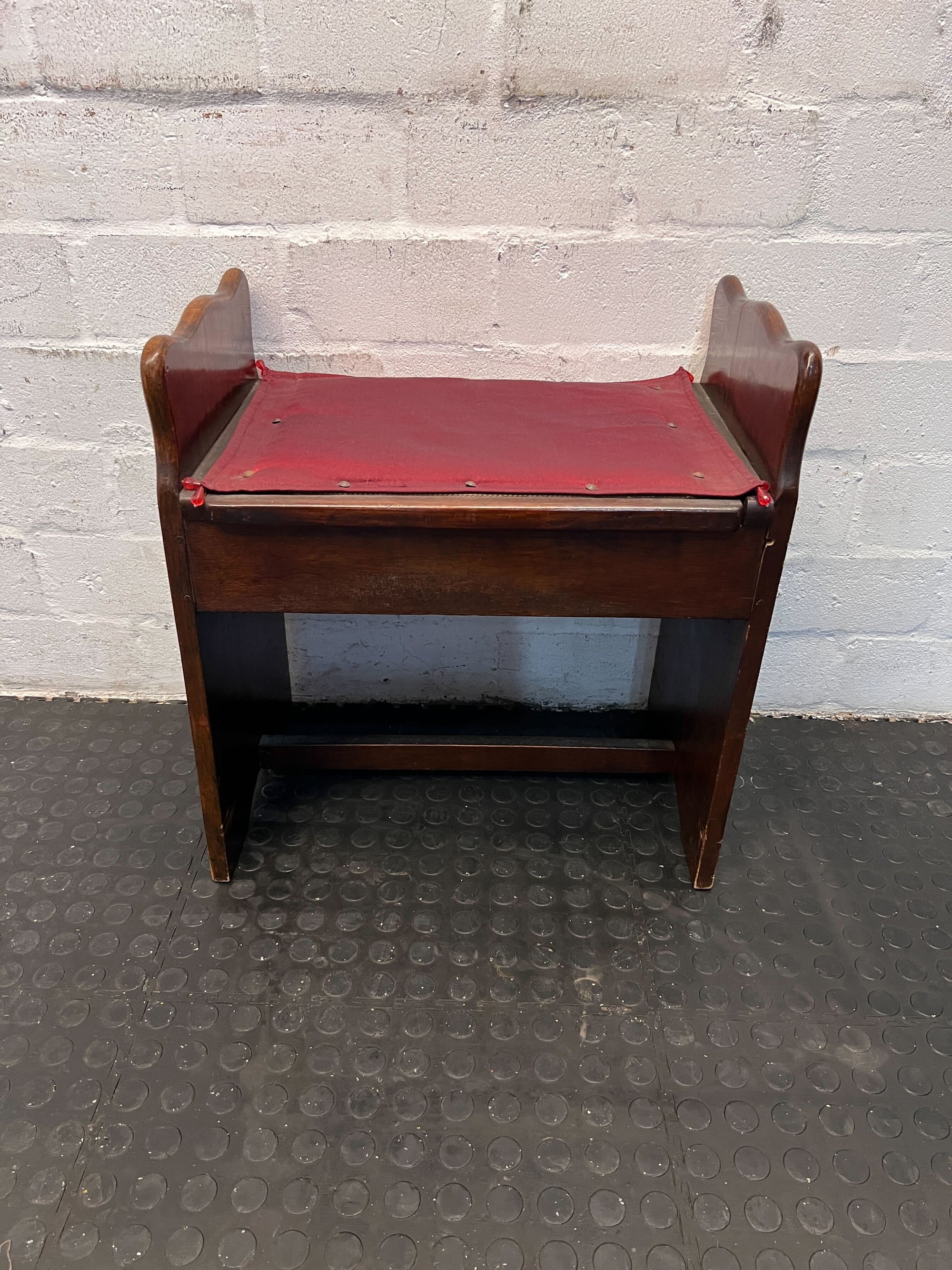 Antique Dark Wooden Oak Dressing Chair with Storage Compartment