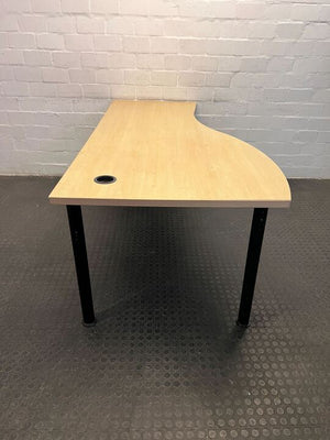 Light Brown L-Shape Steel Legged Desk (Width: 198cm)(Height: 74cm)