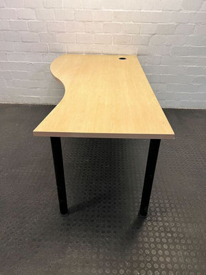 Light Brown L-Shape Steel Legged Desk (Width: 198cm)(Height: 74cm)