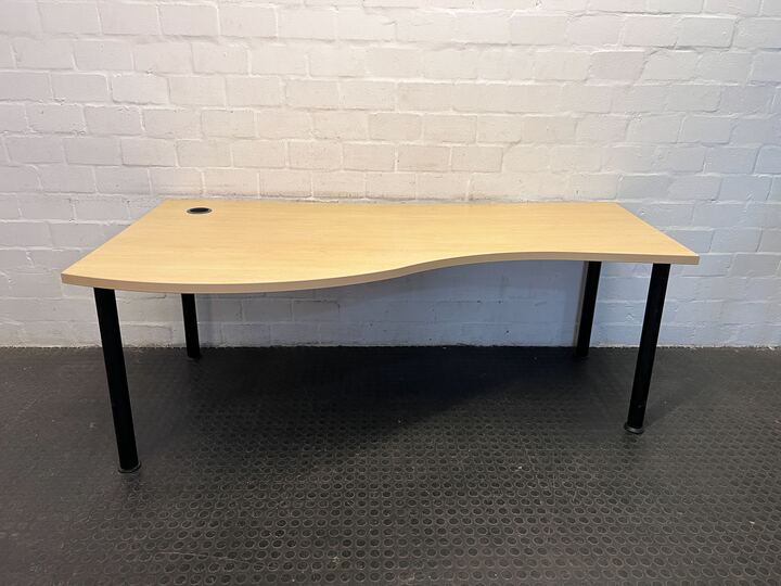 Light Brown L-Shape Steel Legged Desk (Width: 198cm)(Height: 74cm)