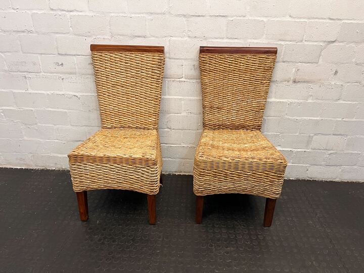 Oatmeal Woven Dining Chair with Wooden Frame - PRICE DROP - 2ndhandwarehouse.com