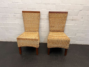 Oatmeal Woven Dining Chair with Wooden Frame