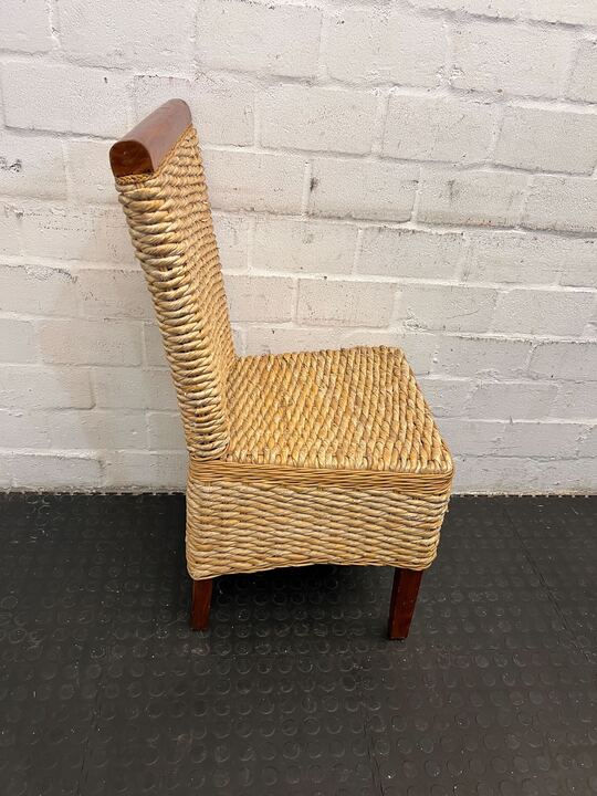 Oatmeal Woven Dining Chair with Wooden Frame - PRICE DROP - 2ndhandwarehouse.com