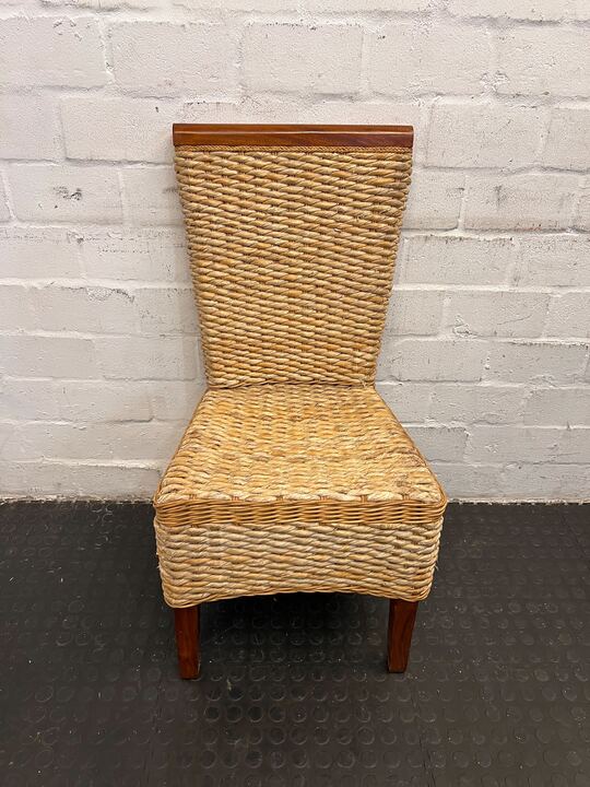 Oatmeal Woven Dining Chair with Wooden Frame