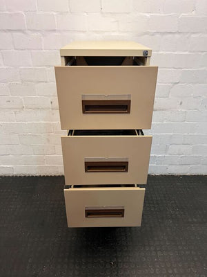 Beige Steel Three Drawer Filing Cabinet with Plastic Handles