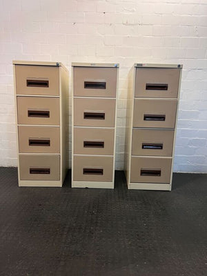 Beige Steel Three Drawer Filing Cabinet with Plastic Handles