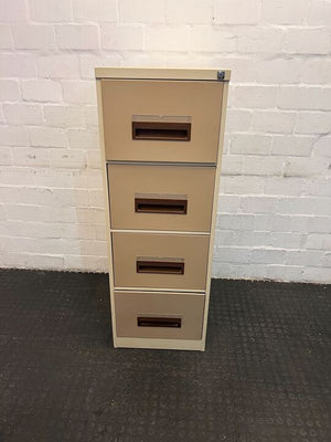 Beige Steel Three Drawer Filing Cabinet with Plastic Handles