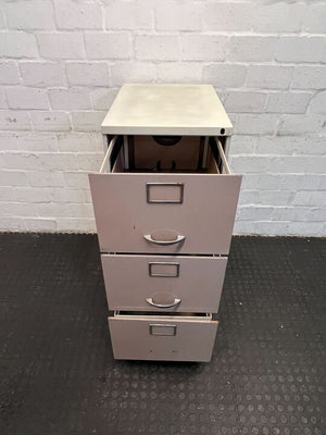 White Steel Beige Door Three  Drawer Filing Cabinet with Steel Handles (No Lock Mechanism)