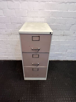 White Steel Beige Door Three  Drawer Filing Cabinet with Steel Handles (No Lock Mechanism)