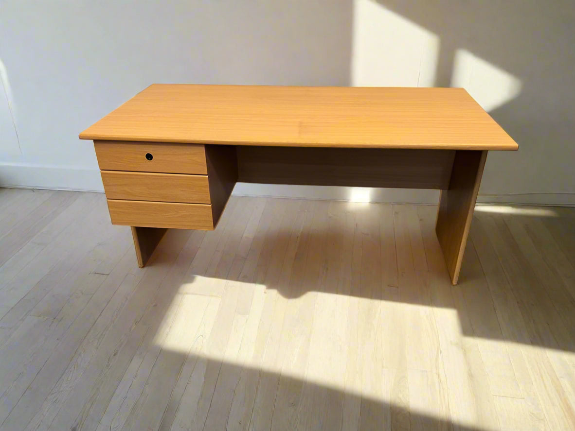 Light Brown Wooden Office Desk with Three Handless Drawers (Width: 150cm)(Height: 72cm)