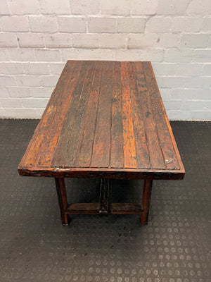 Rustic Wooden Dining Table - Dark Stained Finish