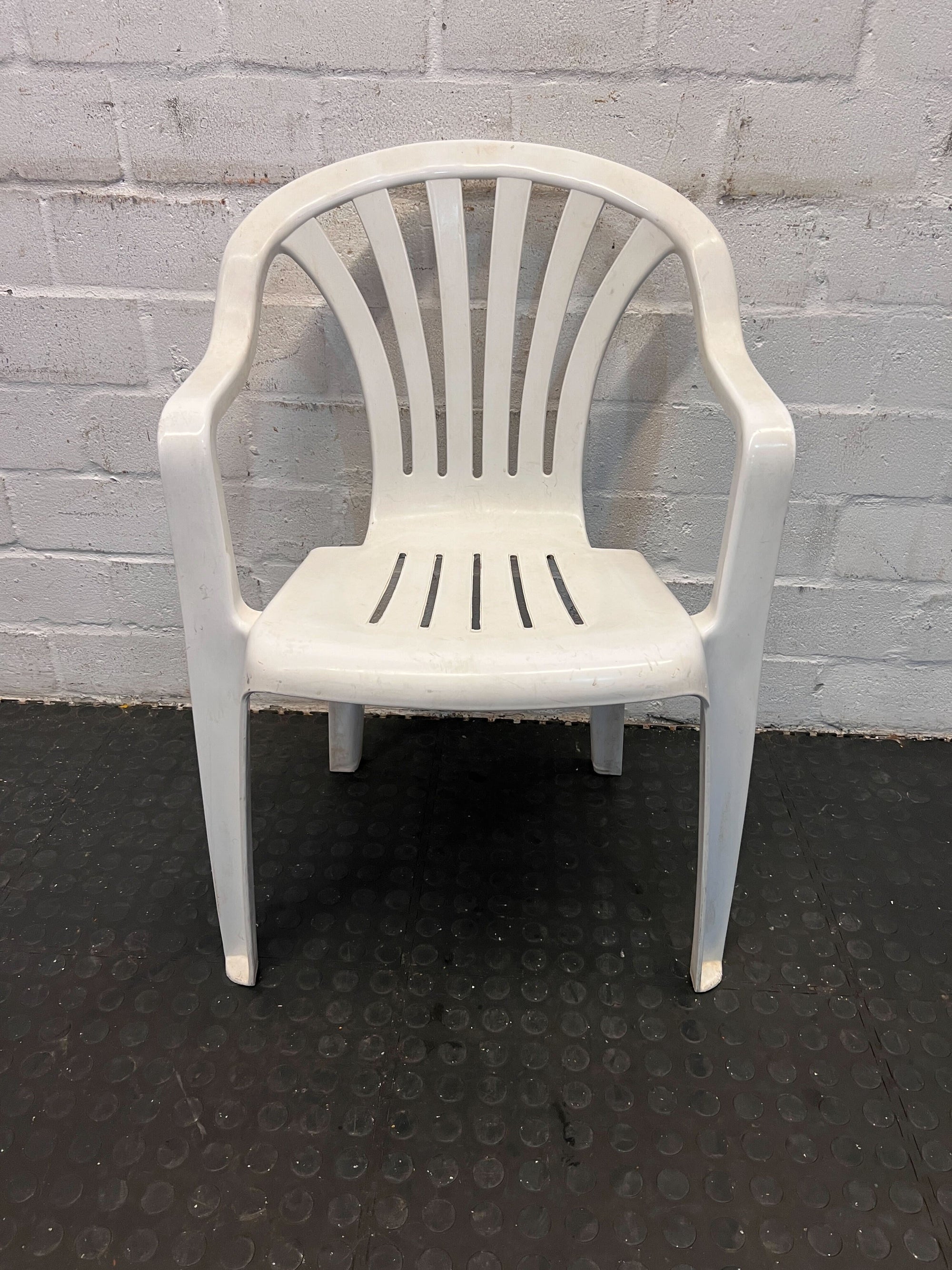 White Plastic Patio Chair with Armrests