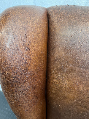 Vintage Brown Leather Dining Chair - some texture damage