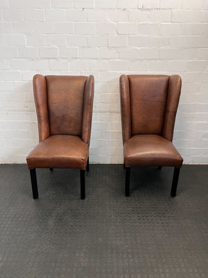 Vintage Brown Leather Dining Chair - some texture damage