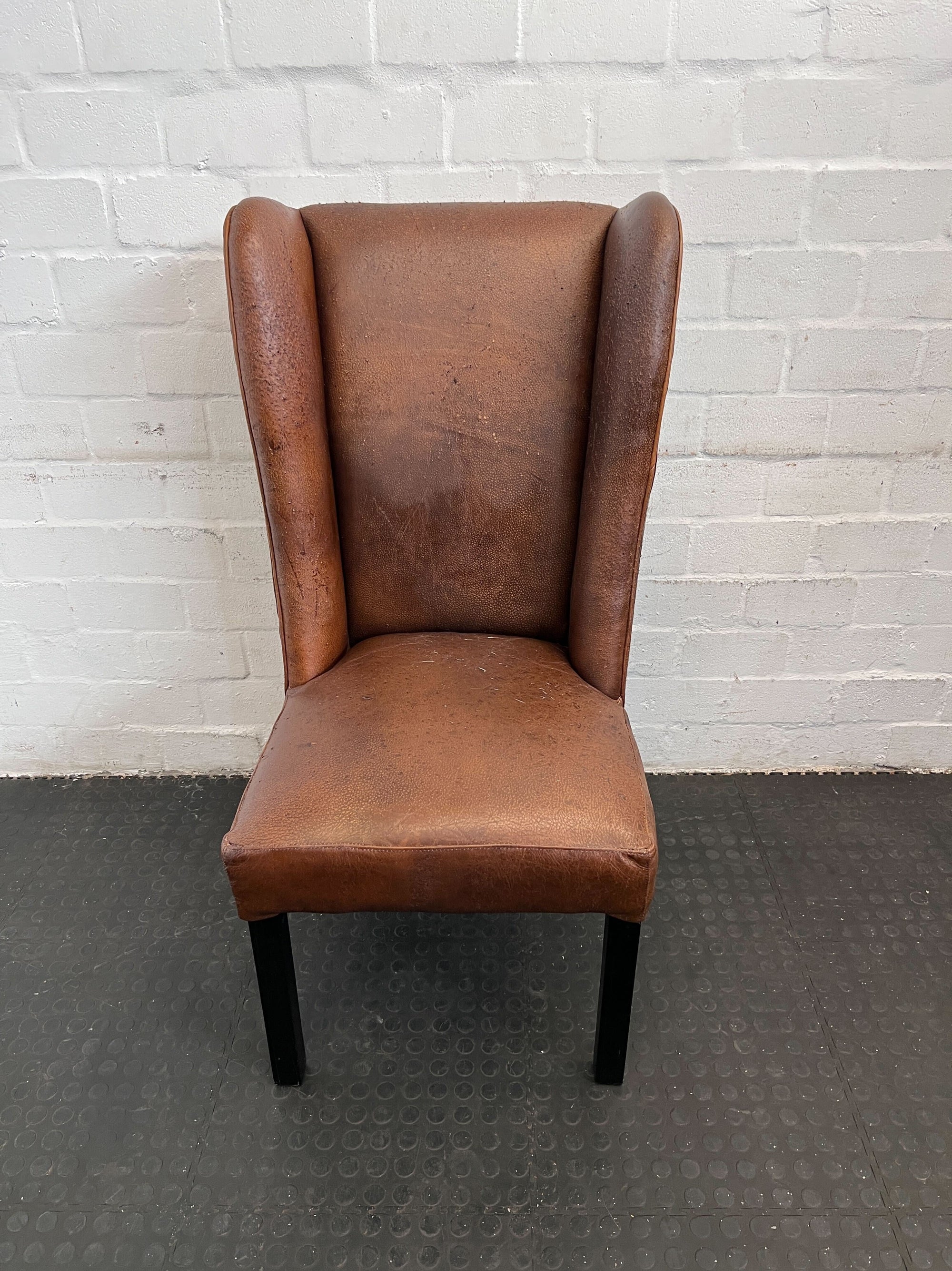 Vintage Brown Leather Dining Chair - some texture damage