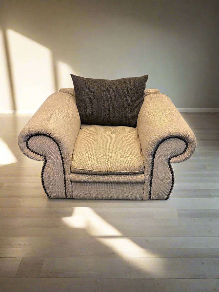 Classic Beige 2 Tone Upholstered Armchair - REDUCED