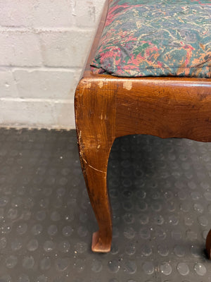 Vintage Upholstered Wooden Stool - Mahogany Finish with Floral Pattern