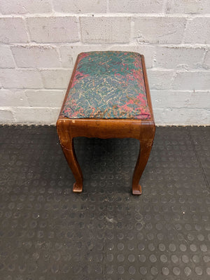 Vintage Upholstered Wooden Stool - Mahogany Finish with Floral Pattern