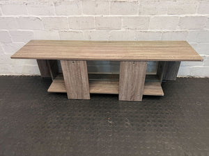 Modern Wooden TV Stand - Light Oak Finish with Glass Shelves