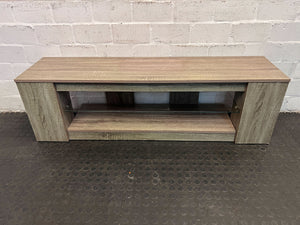 Modern Wooden TV Stand - Light Oak Finish with Glass Shelves