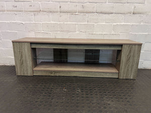 Modern Wooden TV Stand - Light Oak Finish with Glass Shelves