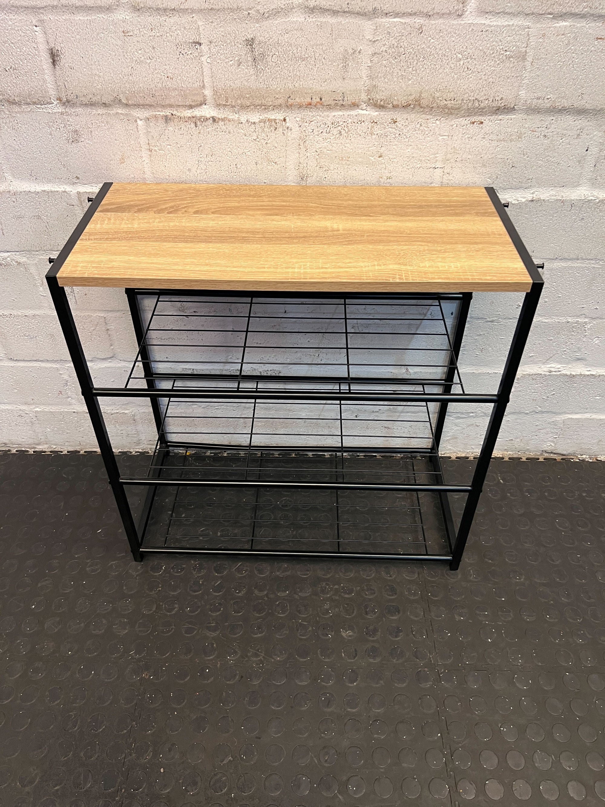 Modern Metal and Wood Shelf Unit - Black and Natural Finish