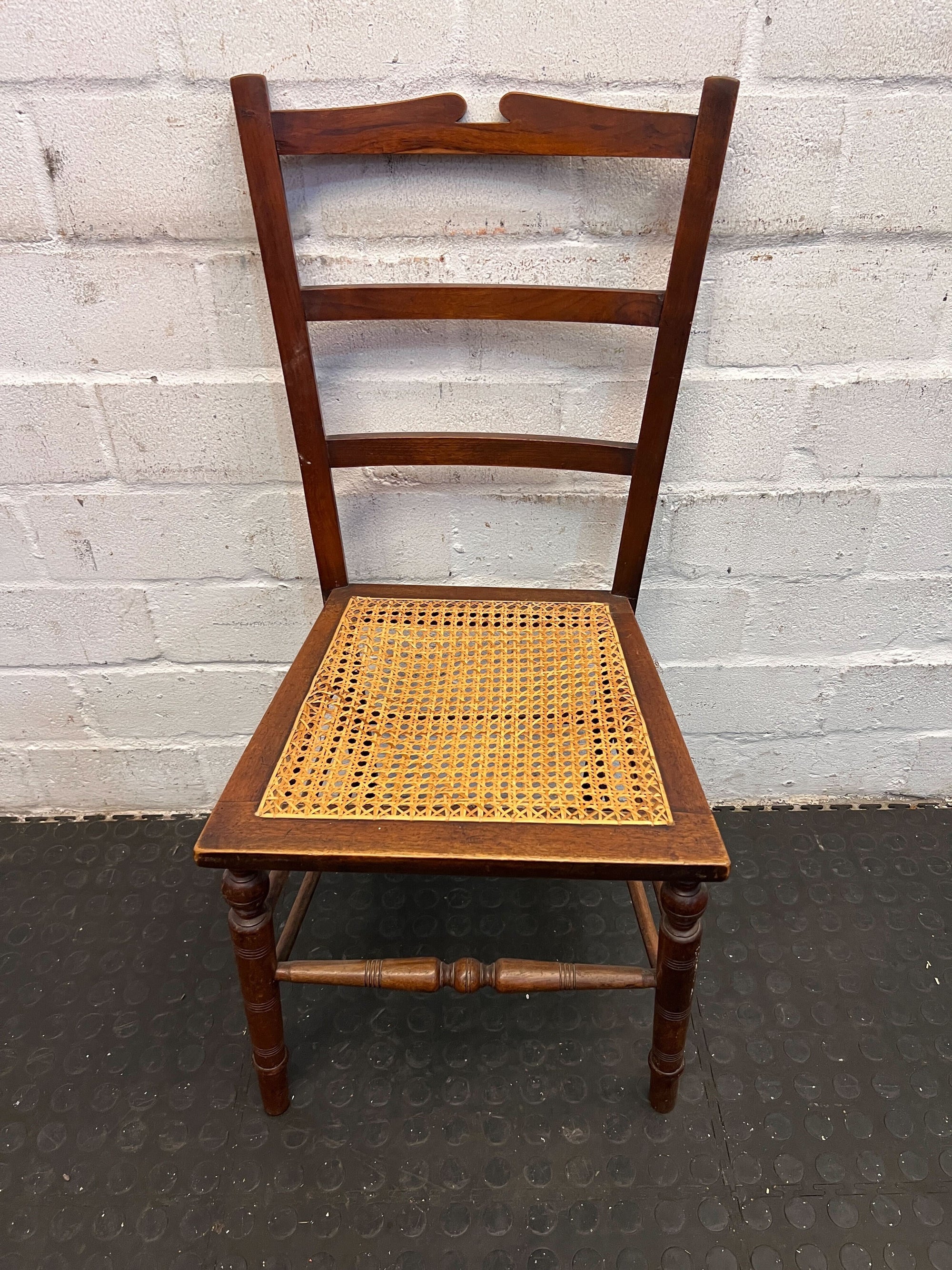 Vintage Wooden Ladderback Chair with Cane Seat – Dark Brown Finish