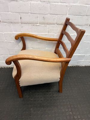 Comfortable Wooden Armchair with Beige Upholstery