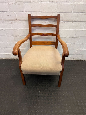 Comfortable Wooden Armchair with Beige Upholstery