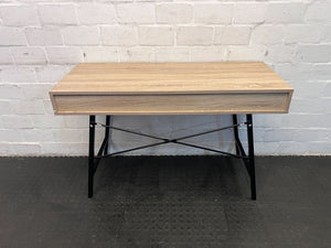 Modern Console Table - Light Oak Finish, Metal Legs, Storage Compartments