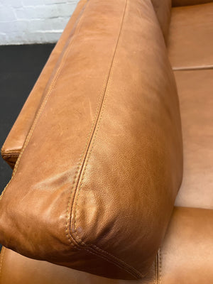 Luxurious Brown Leather Sofa - Vintage Style, Plush Comfort