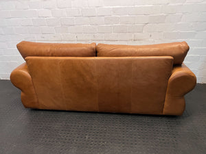 Luxurious Brown Leather Sofa - Vintage Style, Plush Comfort